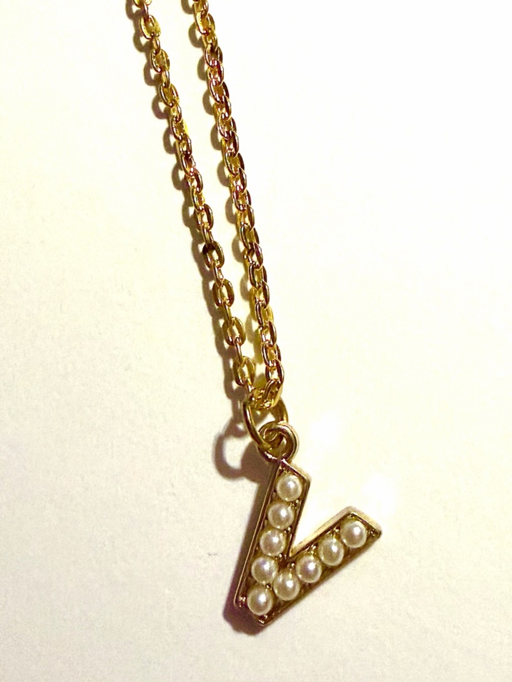 Pearl Letter V Gold Pendant Necklace